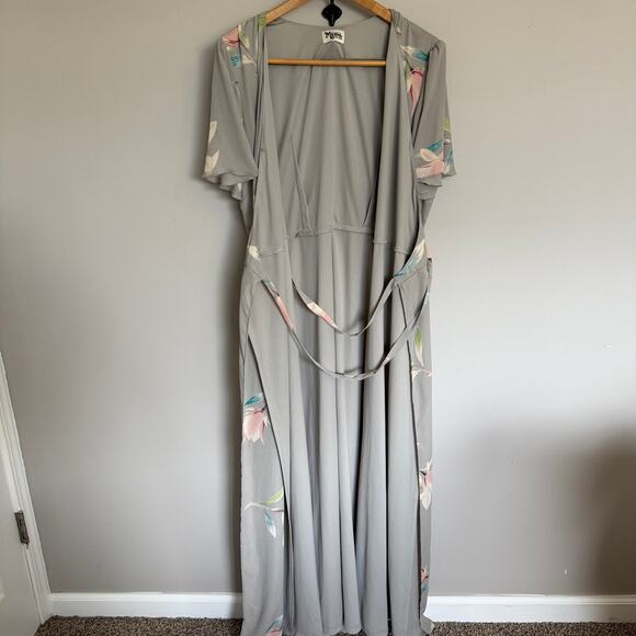 Show Me Your Mumu Noelle Flutter Maxi Dress Sz XXL True Wrap Gray Lily Floral - Picture 4 of 14